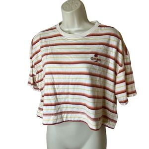 Billabong Cropped Pink Multicolor Striped Short Sleeve Tee Shirt Top